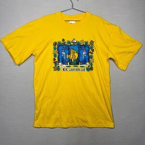 Vintage Carnival Cruise Shirt Men XXL Yellow Ship Fish Lighthouse 90s READ